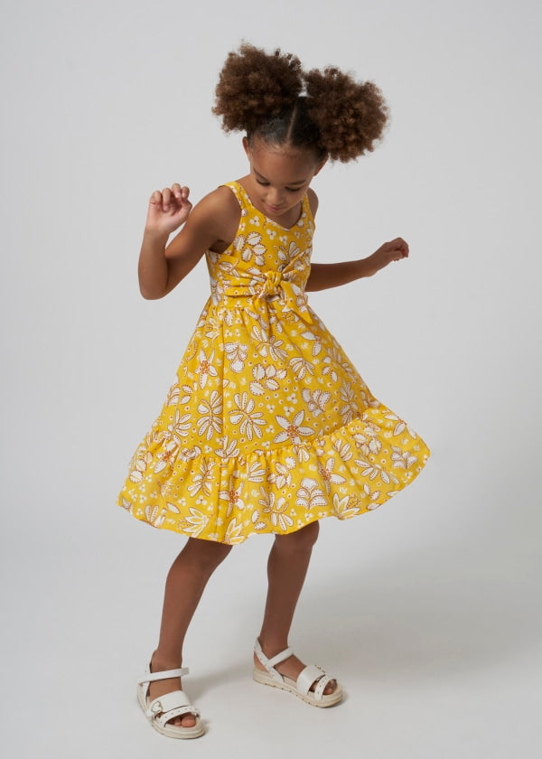 Mayoral Girls Age 8 Sunflower Yellow Printed Cotton Dress 6964-73