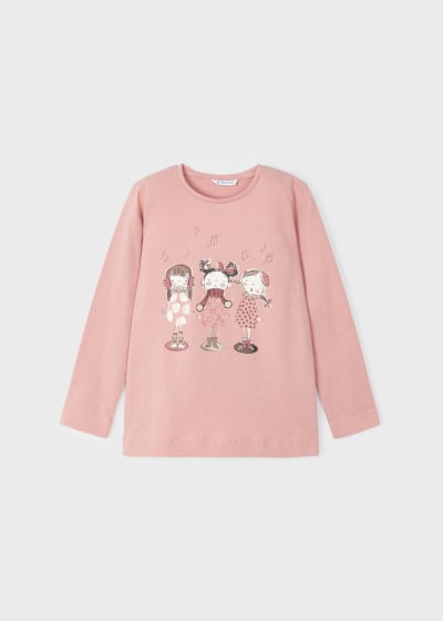 Mayoral Girls Age 4 Long-sleeved Top With Printed Girls Motif