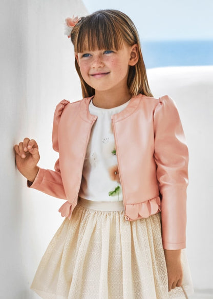 Mayoral Girls Age 4 Faux Leather Nude Pink Jacket