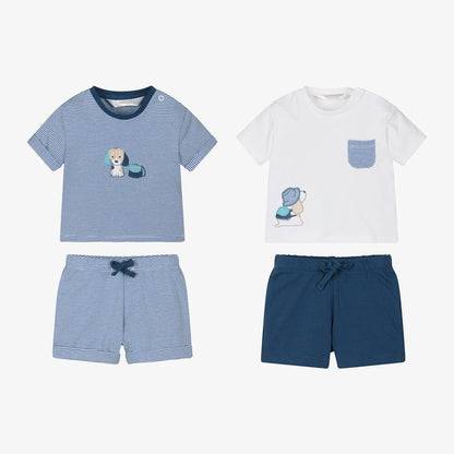 Mayoral Newborn Embroidered Dog Shorts & T-Shirt Four Piece Set