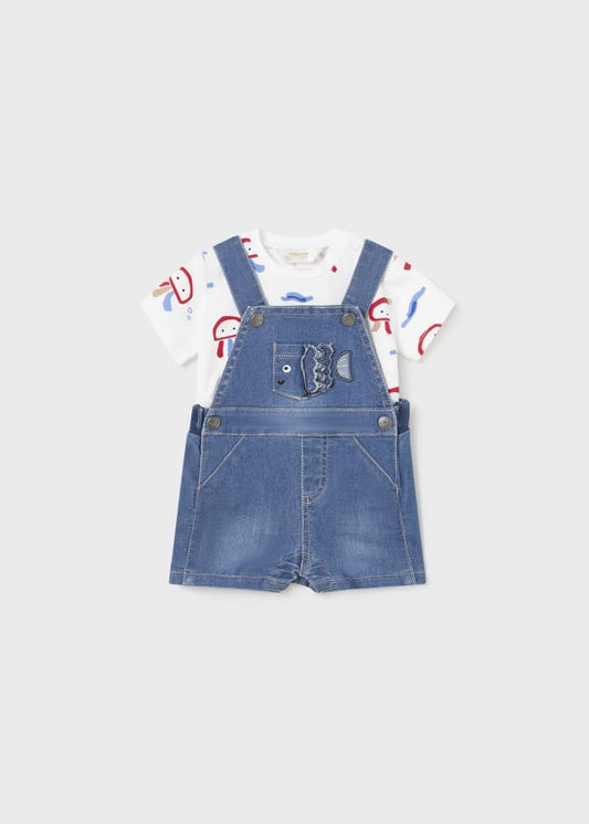 Mayoral Newborn Boys Dungaree Shorts and T Shirt Set 1624–60