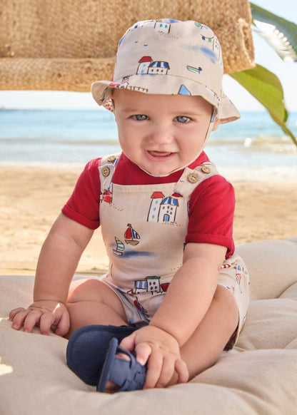 Mayoral Newborn Boys Dungaree Shorts and T Shirt & Hat Set 1638–80