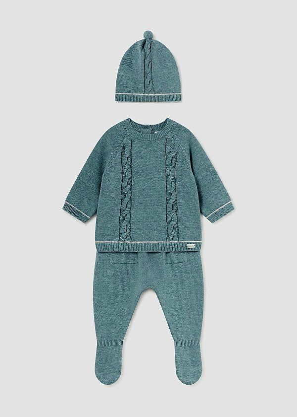 Newborn Boys Three-Piece Cable Knit Set