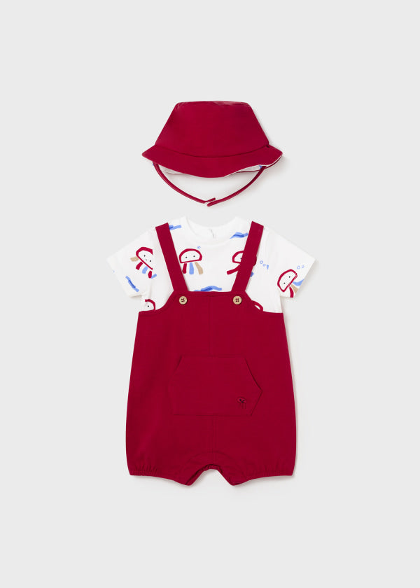 Mayoral Newborn Boys Dungaree Romper & Hat Set 1618–45