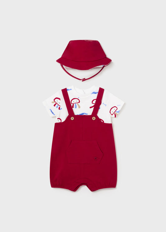 Mayoral Newborn Boys Dungaree Romper & Hat Set 1618–45