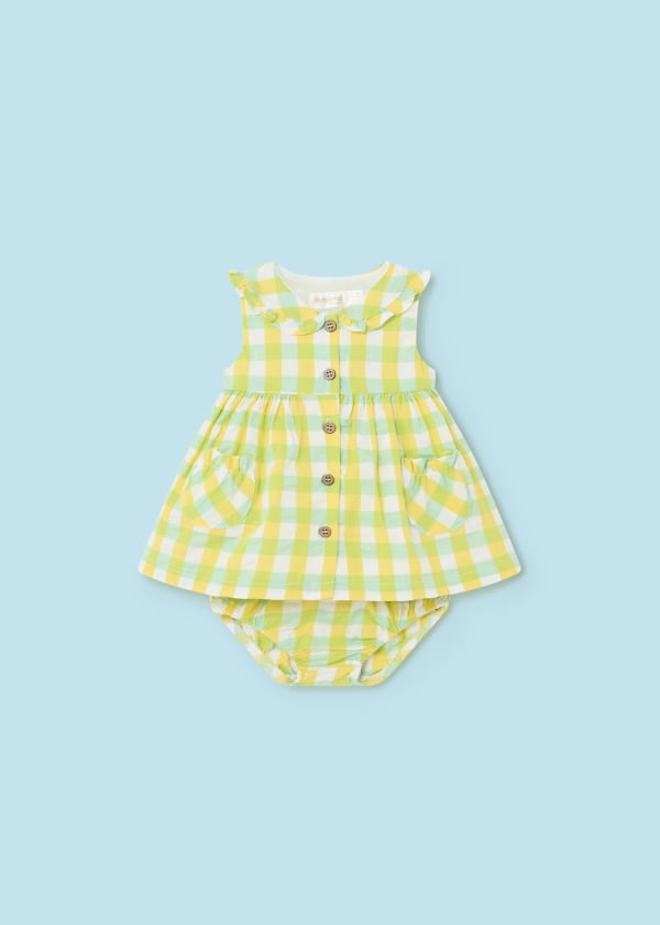 Mayoral Newborn Girls Gingham Dress with Nappy Pants 1835-76