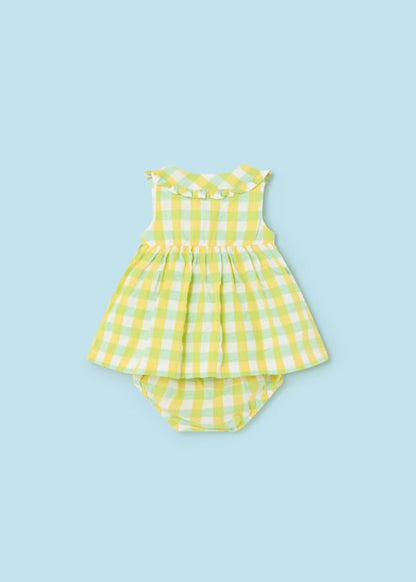 Mayoral Newborn Girls Gingham Dress with Nappy Pants 1835-76