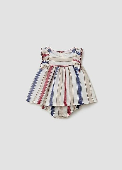 Mayoral Newborn Girls Striped  Dress with Nappy Pants 1829-59