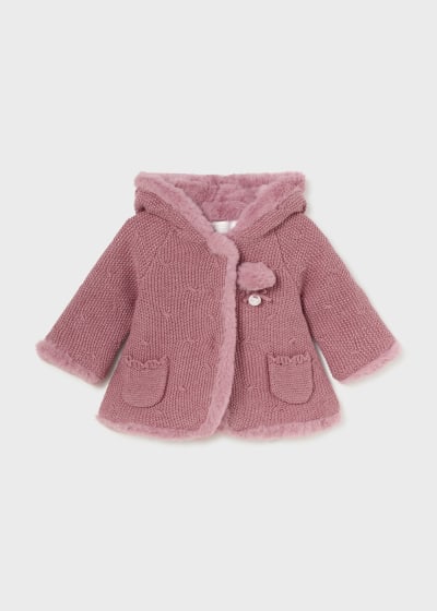 Mayoral Newborn 0-1 Month Girls Tricot Fur Lined Knit Jacket 2304 79