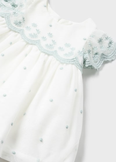 Mayoral Newborn Girls Embroidered Tulle Dress With Nappy Cover 1826-55